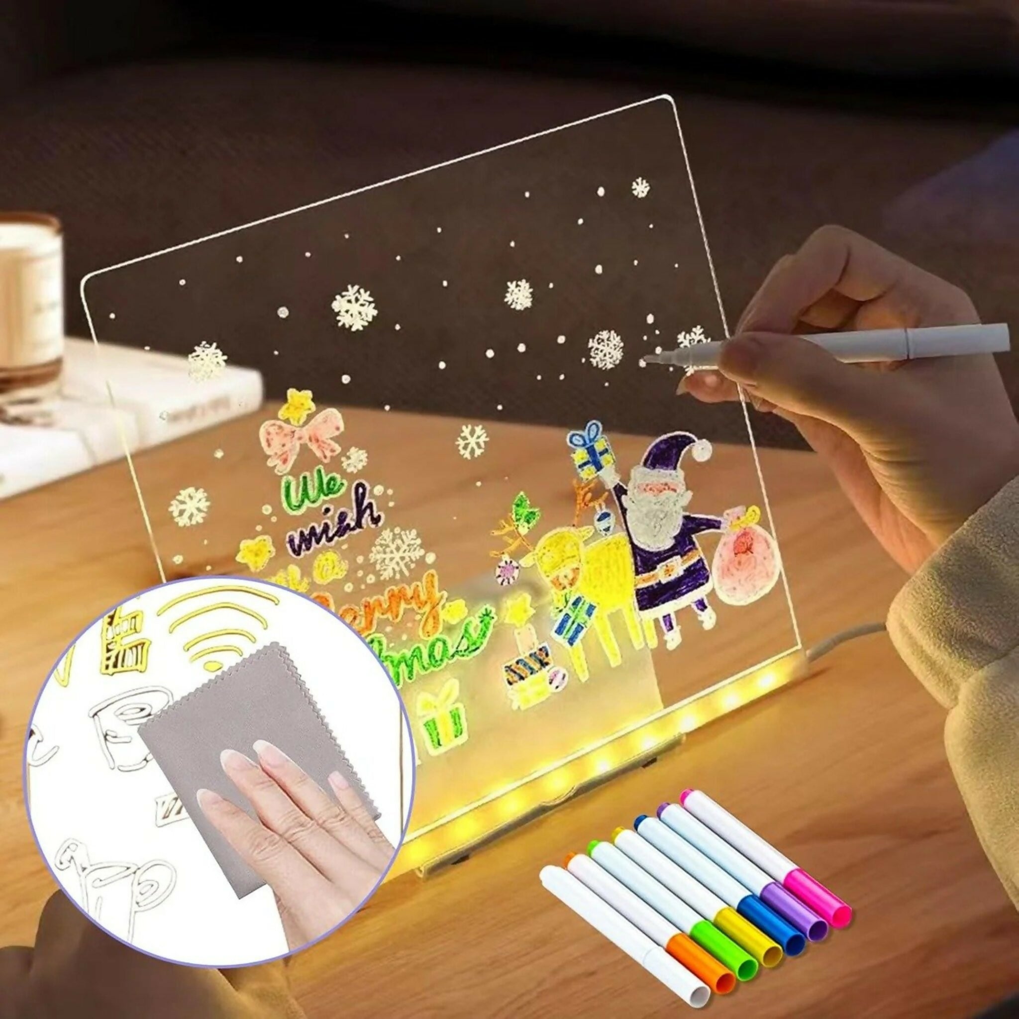 LED Light-Up Transparent Writing Board With 7 Marker