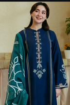 3 Pc Embroidered Lawn Suit Blue For Women