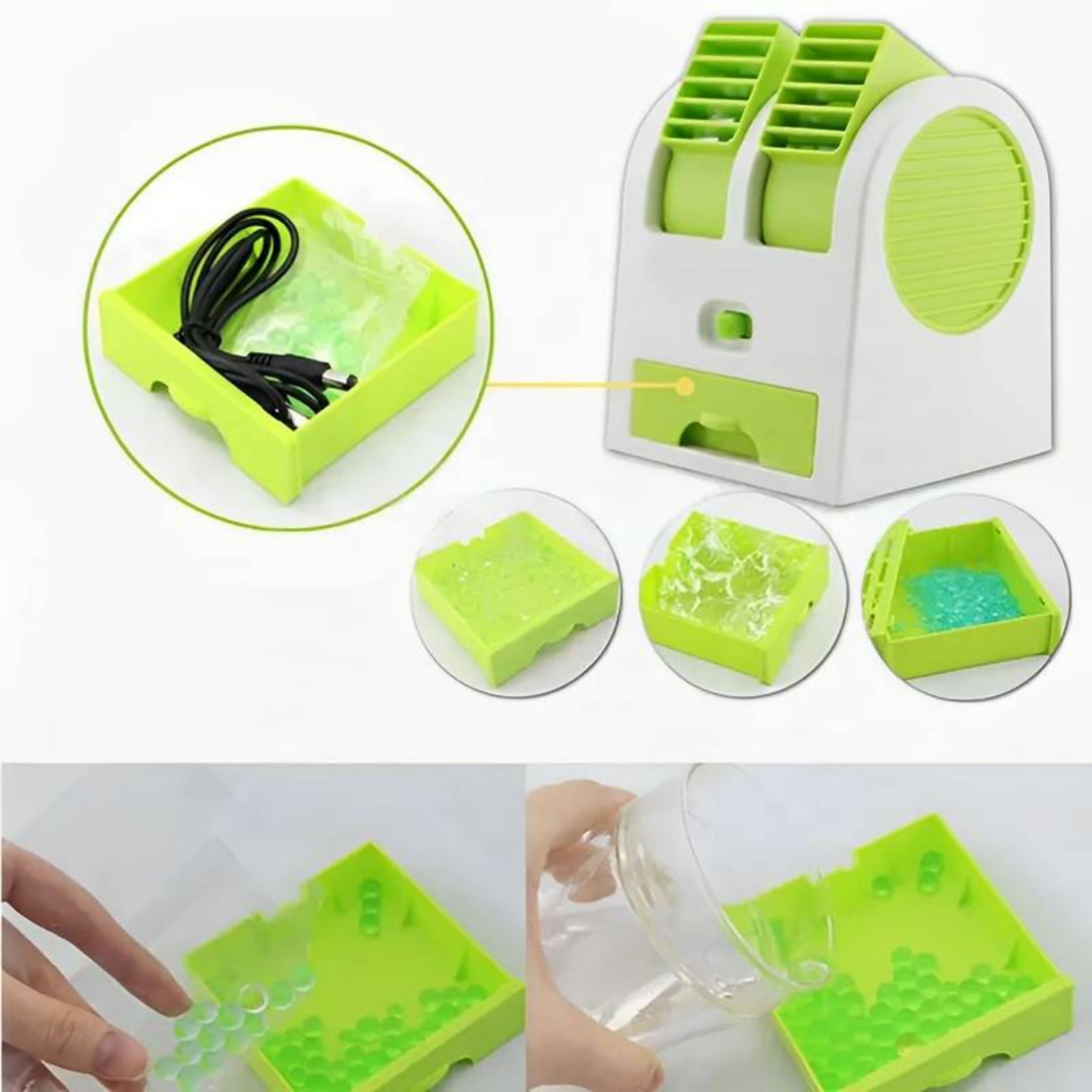 Portable Mini AC Air Cooler – USB & Battery Operated | Dual Blower, Ice Tray & Bladeless Fan