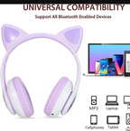 Cat Ear Bluetooth Headphones Pink With LED Light