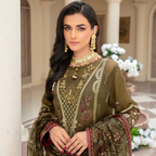 Unstitched Suit, Organza Dupatta Elegantly Embroidered & Hand-Embellished