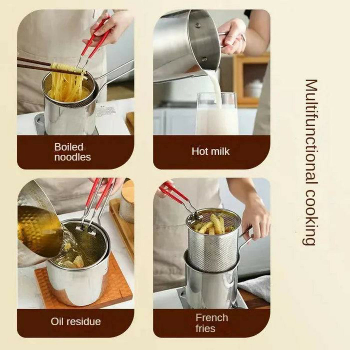 Stainless Steel Deep Fryer Pot with Strainer 1200ML | Heavy-Duty Oil Frying Pan for Kitchen