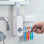 Tooth Paste Dispenser With 5 Brush Holder Wall Mounted Automatic Hands Free Toothpaste Dispenser