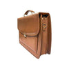 Brown premium leather bag side view highlighting craftsmanship and edge design