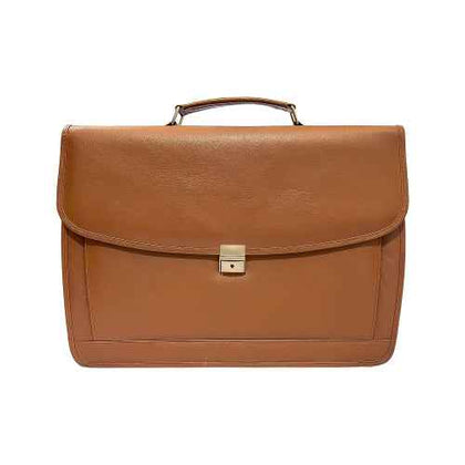 Elegant brown leather office bag front-facing shot for professionals