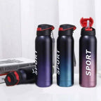 Stainless Steel Double Wall Vacuum Flask 500ml | Insulated Sports Water Bottle with Straw