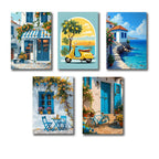 set of 5 italian vintage homes art