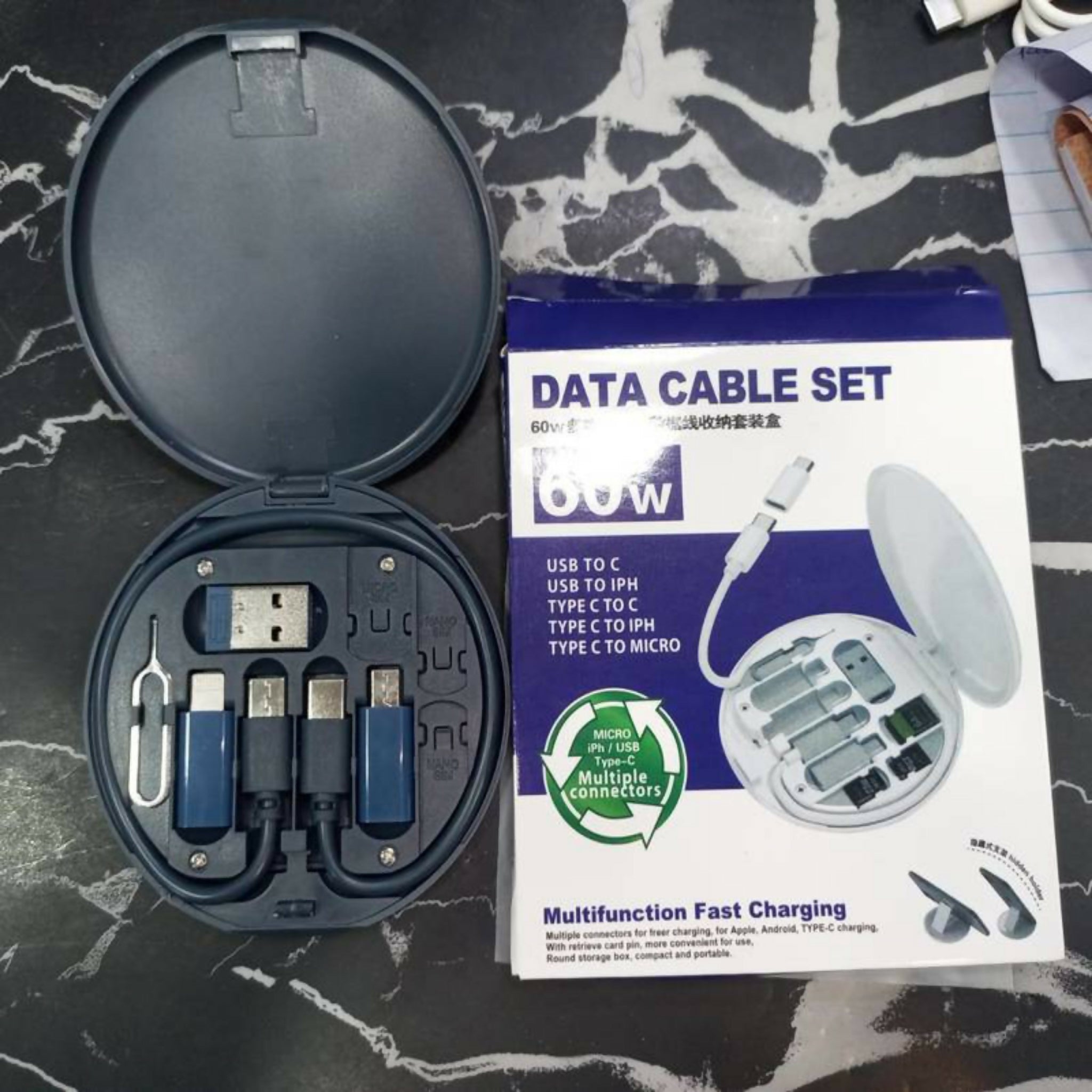 Multifunctional 60W Fast Charging Data Cable Set for Android & iPhone – Random Color
