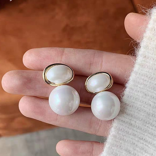 Oval Shape Marble Korean Style Earrings Golden Women Jewelry