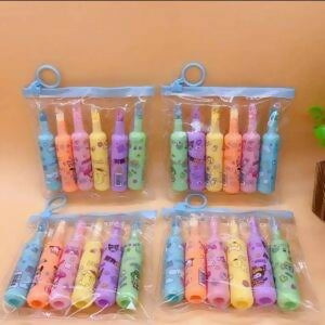 Pack of 6 Bottle Shaped Kromi Character Highlighters for Girls and Boys – Cute Stationery Set