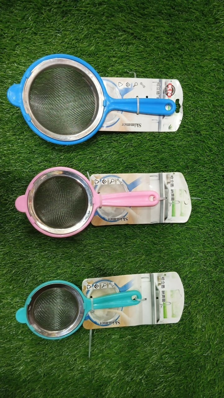 Colorful Stainless Steel Mesh Tea Strainer with Plastic Handle – Fine Sieve for Kitchen Use – LARGE