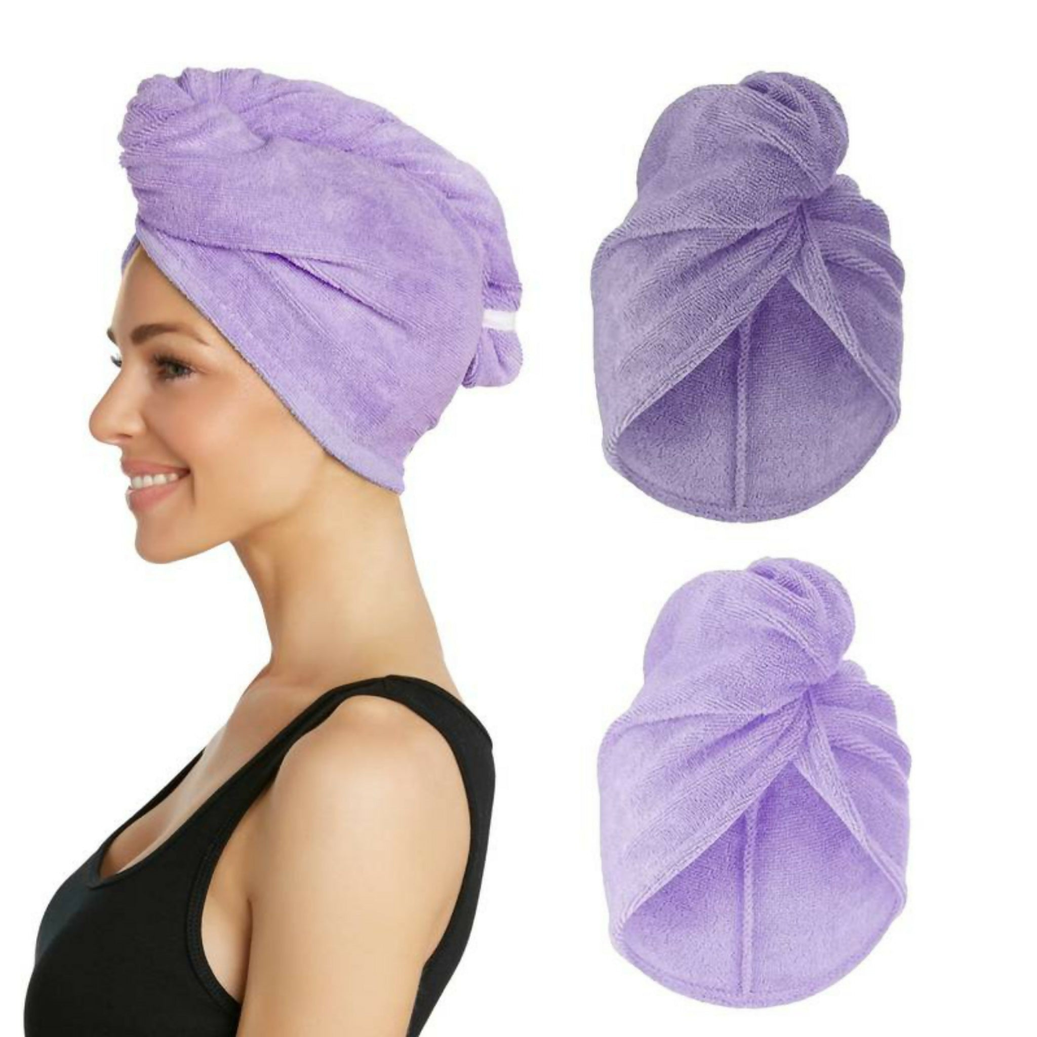 Pack of 2 Super Absorbent Microfiber Hair Towels – Quick Dry Hair Wrap Turban for Women, Long, Thick & Curly Hair