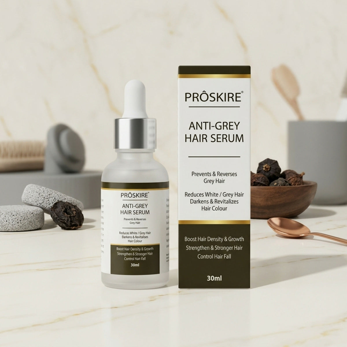 Proskire Anti-Grey Hair Serum 30ml Reduces White Hair - Darkens & Revitalizes Hair Color