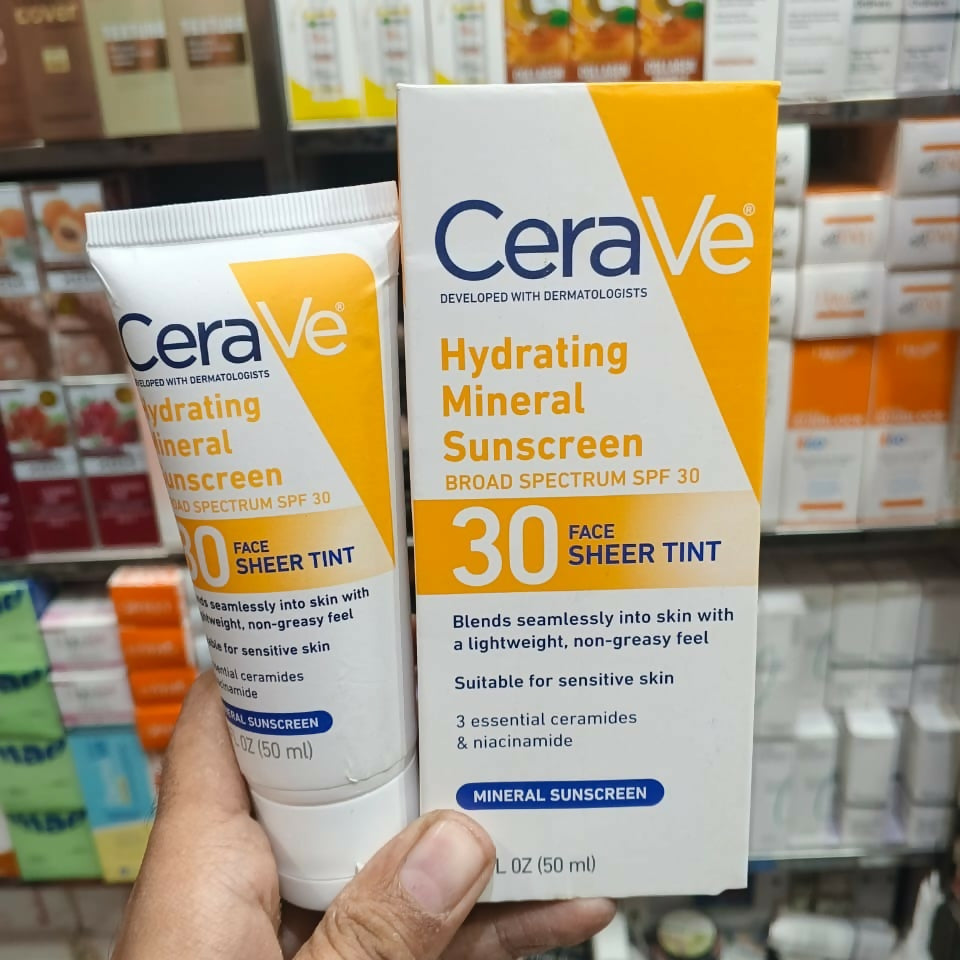 CeraVe Hydrating Mineral Sunscreen SPF 50 | Broad Spectrum UV Protection with Hyaluronic Acid & Ceramides