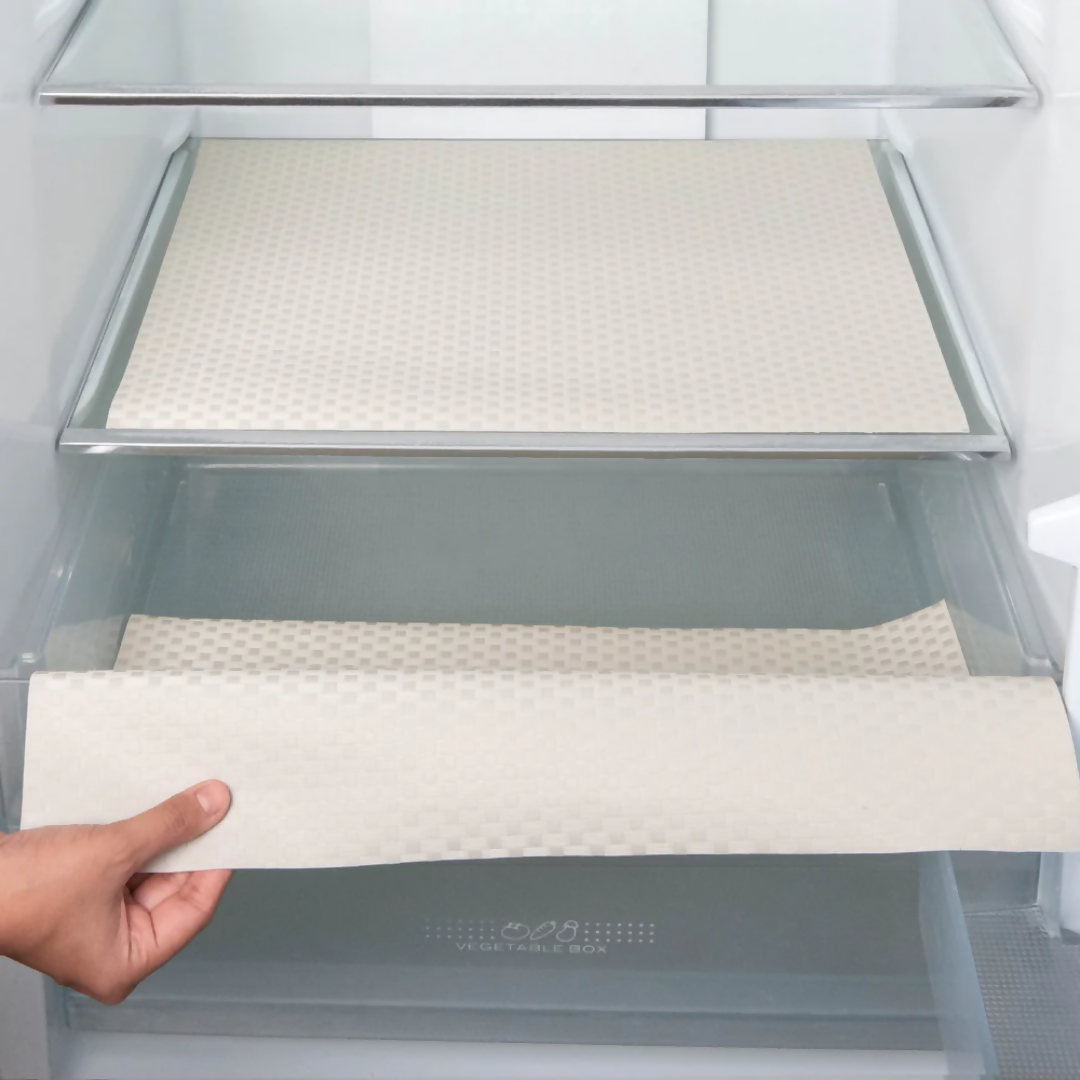 PVC Refrigerator Shelf Liner (45x150cm) – Plain Check Anti-Slip Fridge Drawer Mat