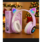 Cat Ear Wireless Bluetooth Headphones with RGB LED Lights & Built-in Mic – Stereo Bass Sound, Bluetooth & AUX Mode, Adjustable Over-Ear Headset for Kids, Teens & Girls