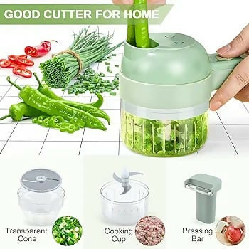 4 in 1 Handheld Electric Vegetable Cutter Wireless Food Processor for Garlic Pepper Chili Onion Celery Ginger Meat with Brush