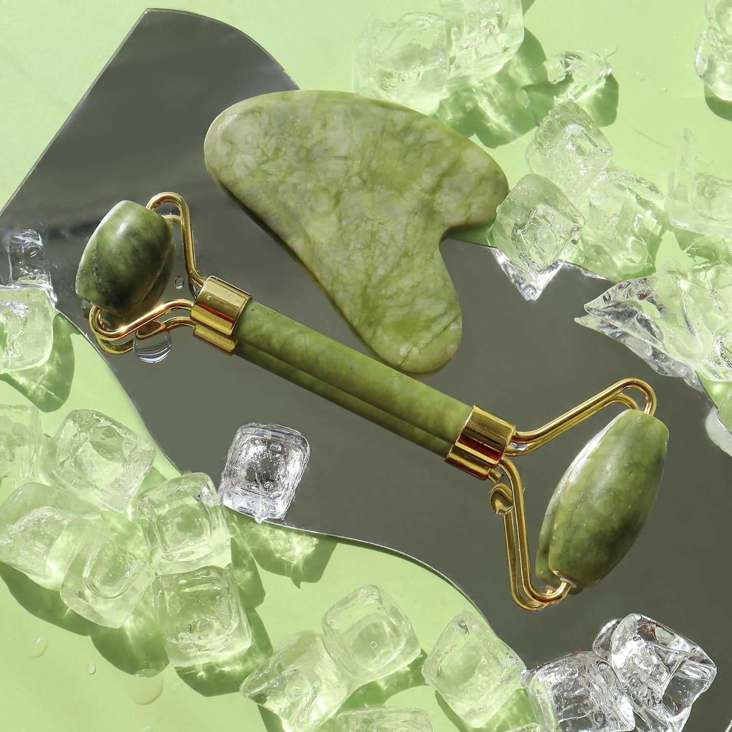 Jade Roller Facial Massager | Manual | With Gua Sha Tool | Natural Skincare | Relax & Refresh