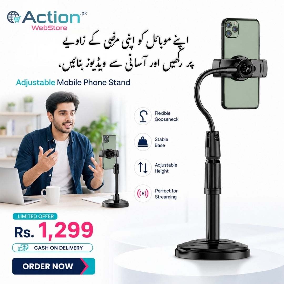 Phone Stand, Adjustable Desktop Mobile Telescopic Phone Holder