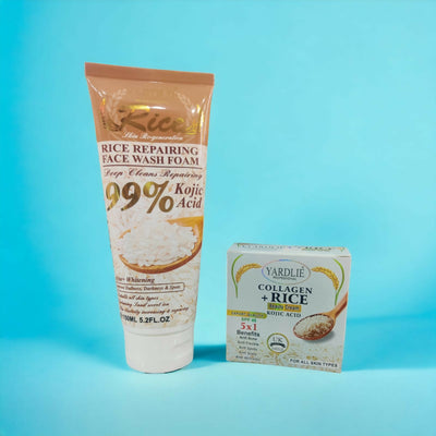 Kit 2 Pcs Deep Facial Cleanser And Repairer With Rice Extract Eliminates Fats And Impurities 150ML Yardlie Clarifying Hyaluronic Acid Rice Scrub + Collagen Beauty Cream