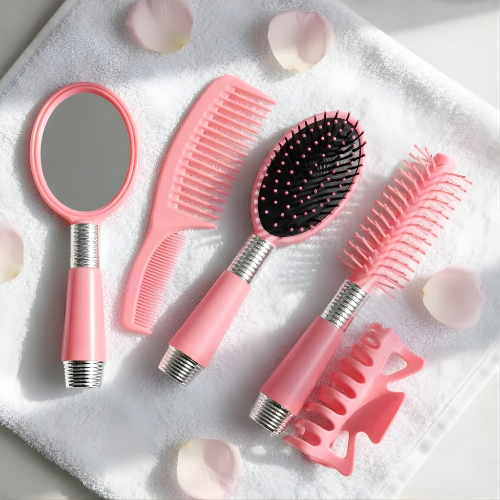 Pink 4-Piece Hair Brush Set – Stylish & Practical Styling Kit
