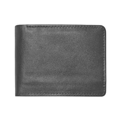 Front view of Pocket King black leather wallet with smooth finish and subtle branding