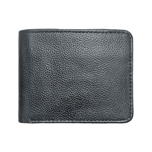Front view of Cashy black leather wallet with smooth finish and neat edges
