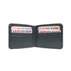 Interior of Cashy black wallet showing multiple card slots and cash compartments