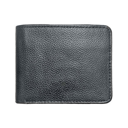 Front view of Cashy black leather wallet with smooth finish and neat edges