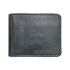 Front view of Cashy black leather wallet with smooth finish and neat edges