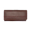 Front view of Riva brown leather clutch wallet with smooth finish and snap closure