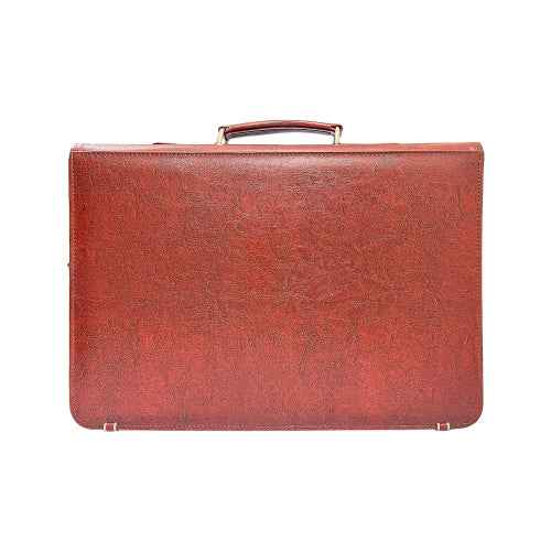Red leather executive bag with spacious compartments for laptop, files, and daily office essentials.