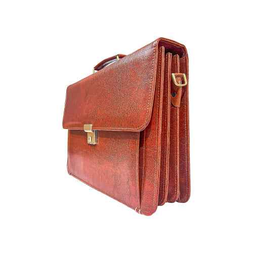 Sleek Red leather office bag showing structured design and premium stitching – ideal for business use.