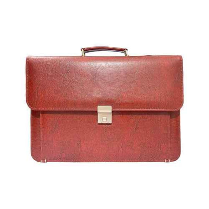 Red executive leather office bag with secure metal lock and top handle – perfect for professionals.