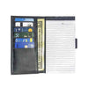 Flat lay of leather organizer wallet with phone holder and notepad – perfect desk companion