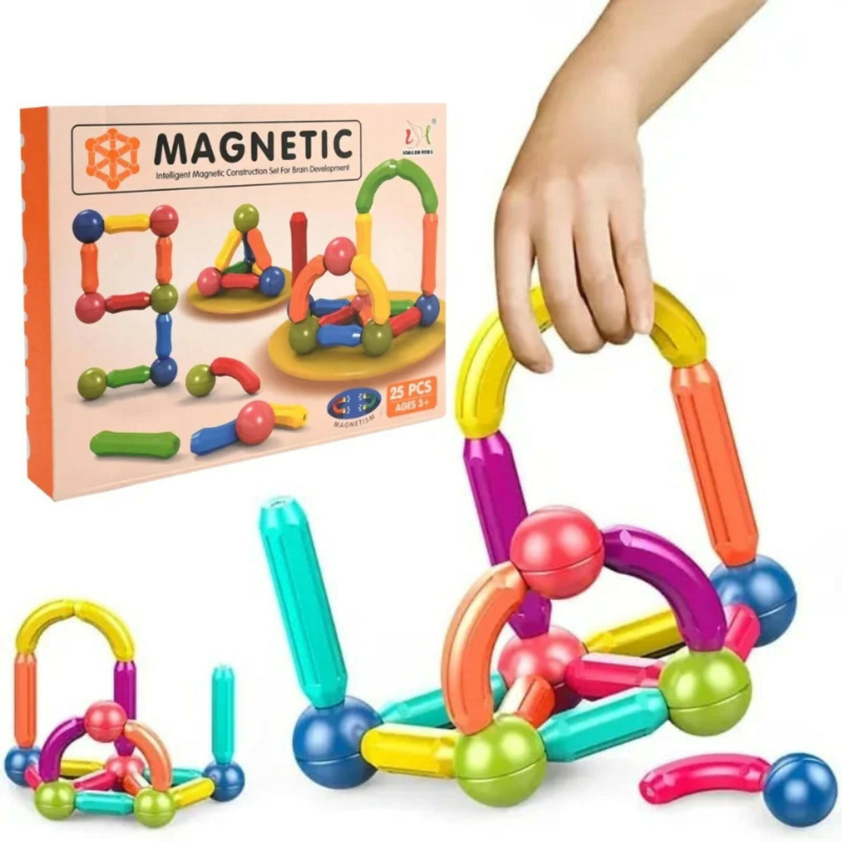 25-Piece Magnetic Building Blocks Set for Kids – STEM Educational Rods and Balls Construction Toy