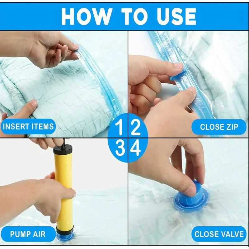 -Pack Vacuum Storage Bags with Hand Pump – Space-Saving Compression Bags for Bedding & Clothes