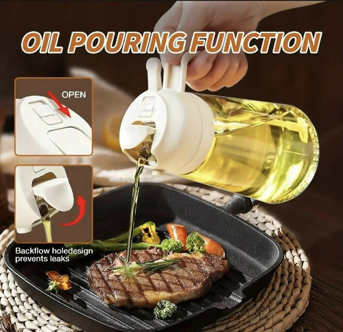 2-in-1 Oil Jug with Dispenser & Handle – Glass Cooking Oil Container | 450Ml - Glass (Random Color)