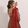 Dress Set, Elegant Maroon Chiffon Ensemble 3-Piece Set with Intricate Embroidery