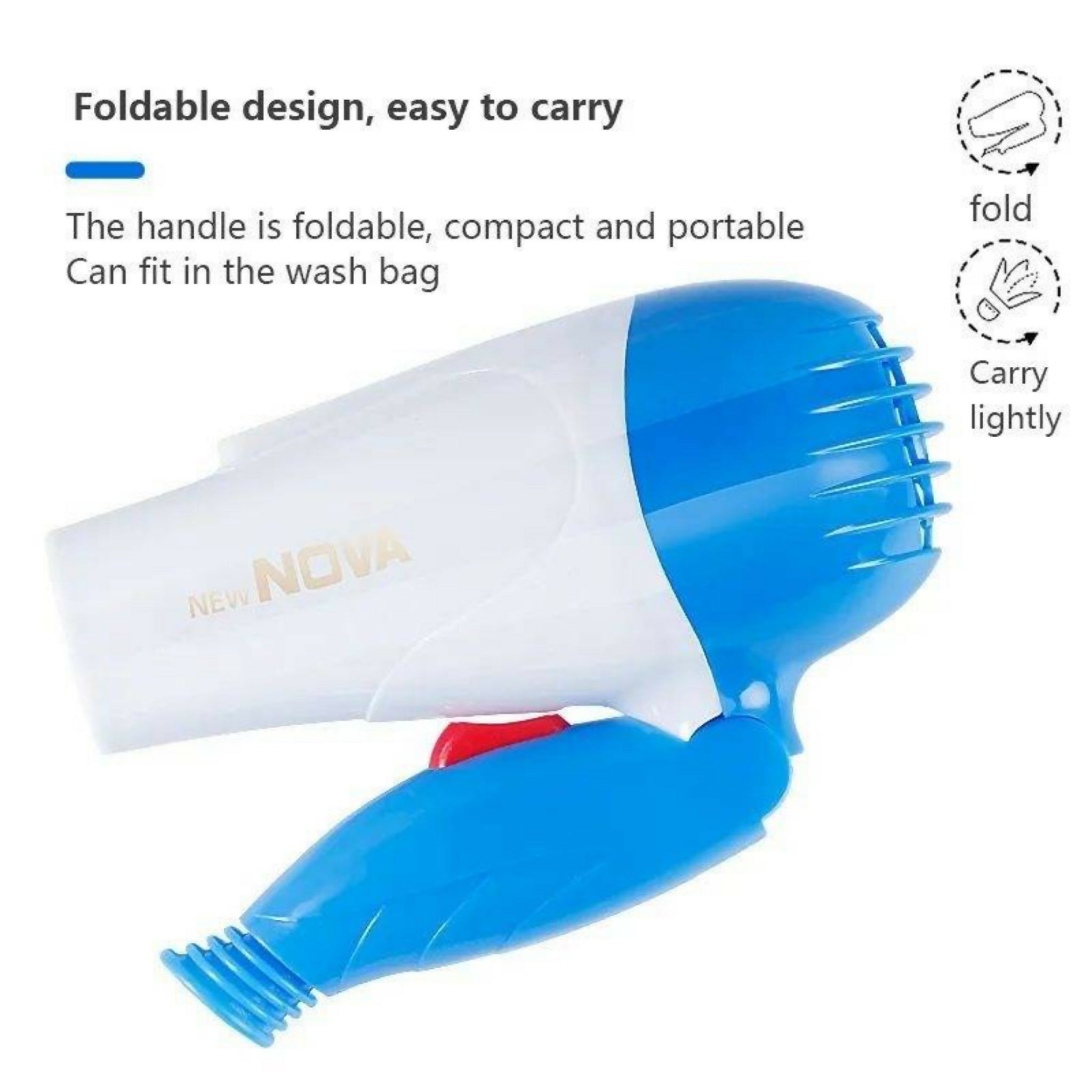 Nova Professional Mini Foldable Hair Dryer – Compact Travel Hair Dryer with Folding Handle