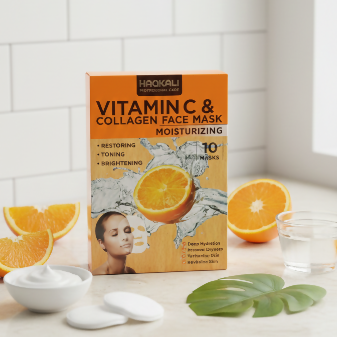 HAQKALI Professional Care Vitamin C & Collagen Moisturizing Face Mask - Restoring, Toning, and Brightening (pack of 10)