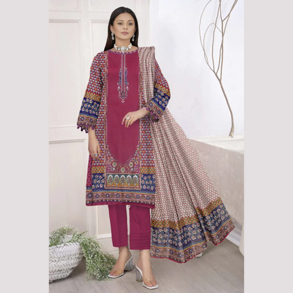 Unstitched Suit, Mirha Print Lawn Maroon & Summer 24 Casual Wear