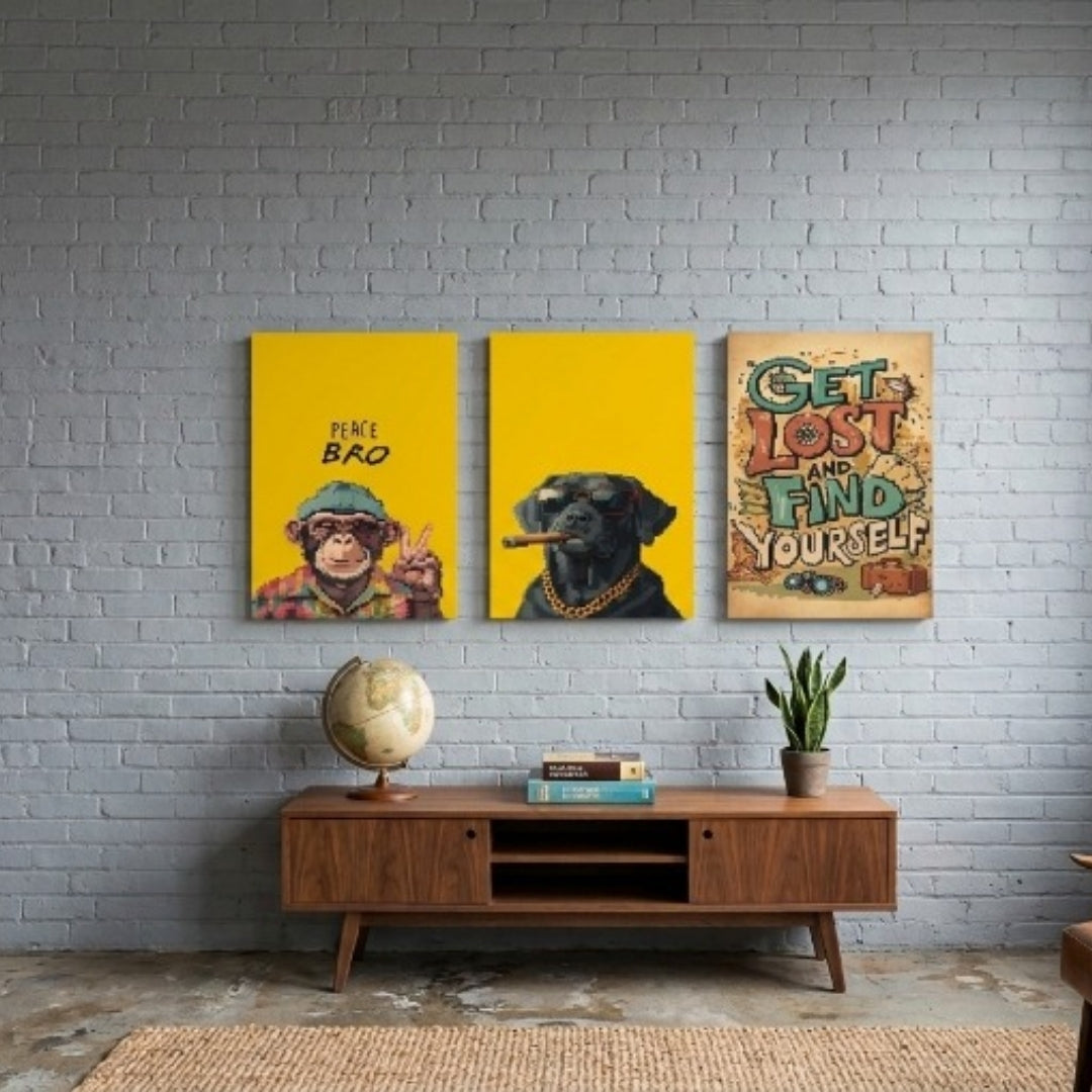 Quirky Gamer Animal Wall Art,  8x11 Inch, Frames 3 Pieces
