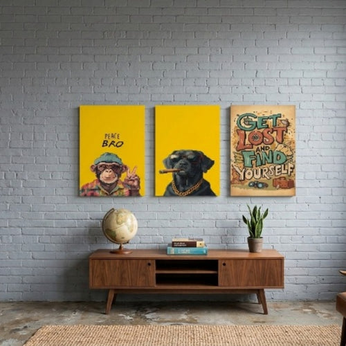 Quirky Gamer Animal Wall Art,  8x11 Inch, Frames 3 Pieces