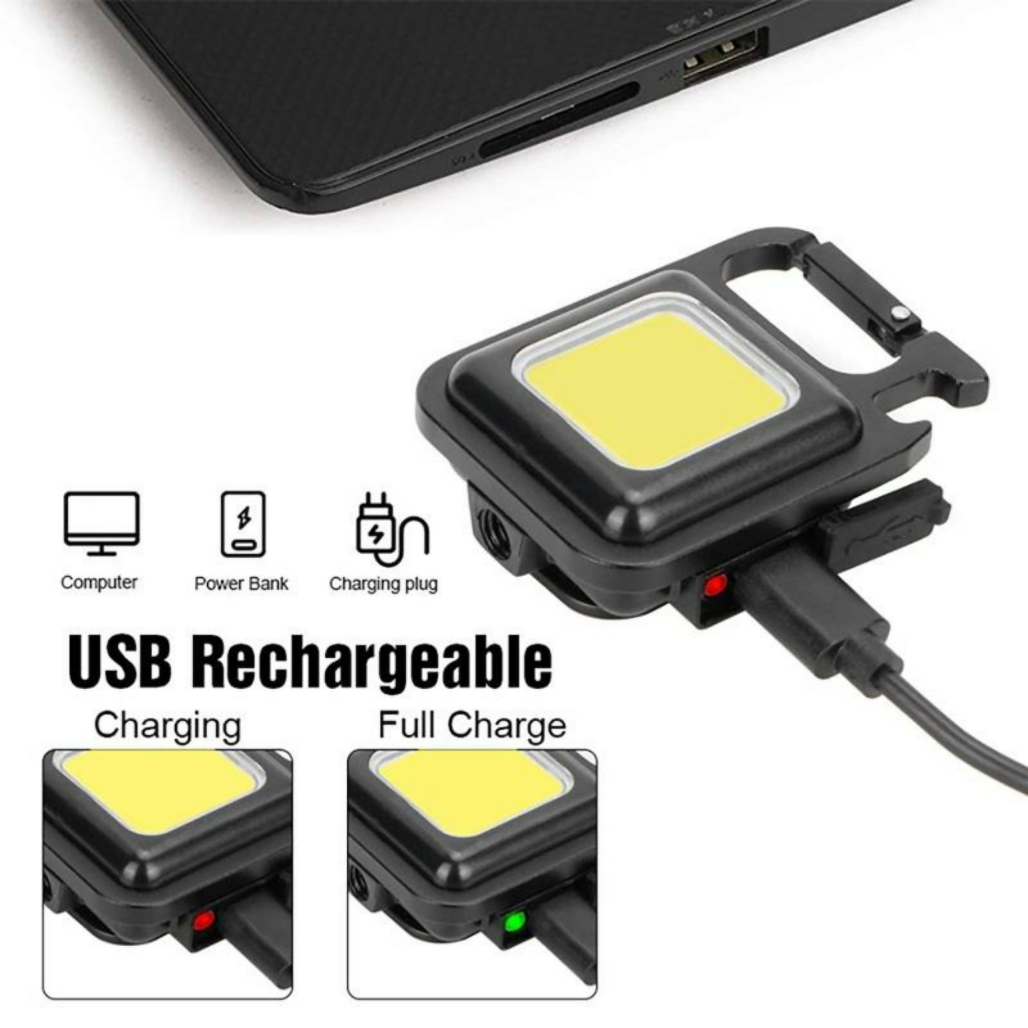 Rechargeable Mini COB Light With Box | 3-in-1 LED Flashlight Torch | 3 Modes Portable Emergency Light