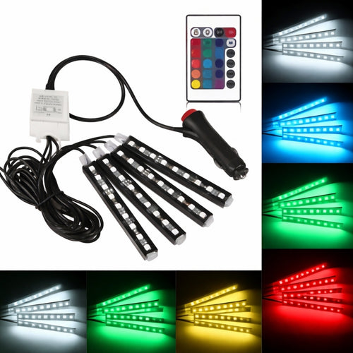 RGB Interior LED Lights 4 Strip Ambient Foot Light Kit for Car