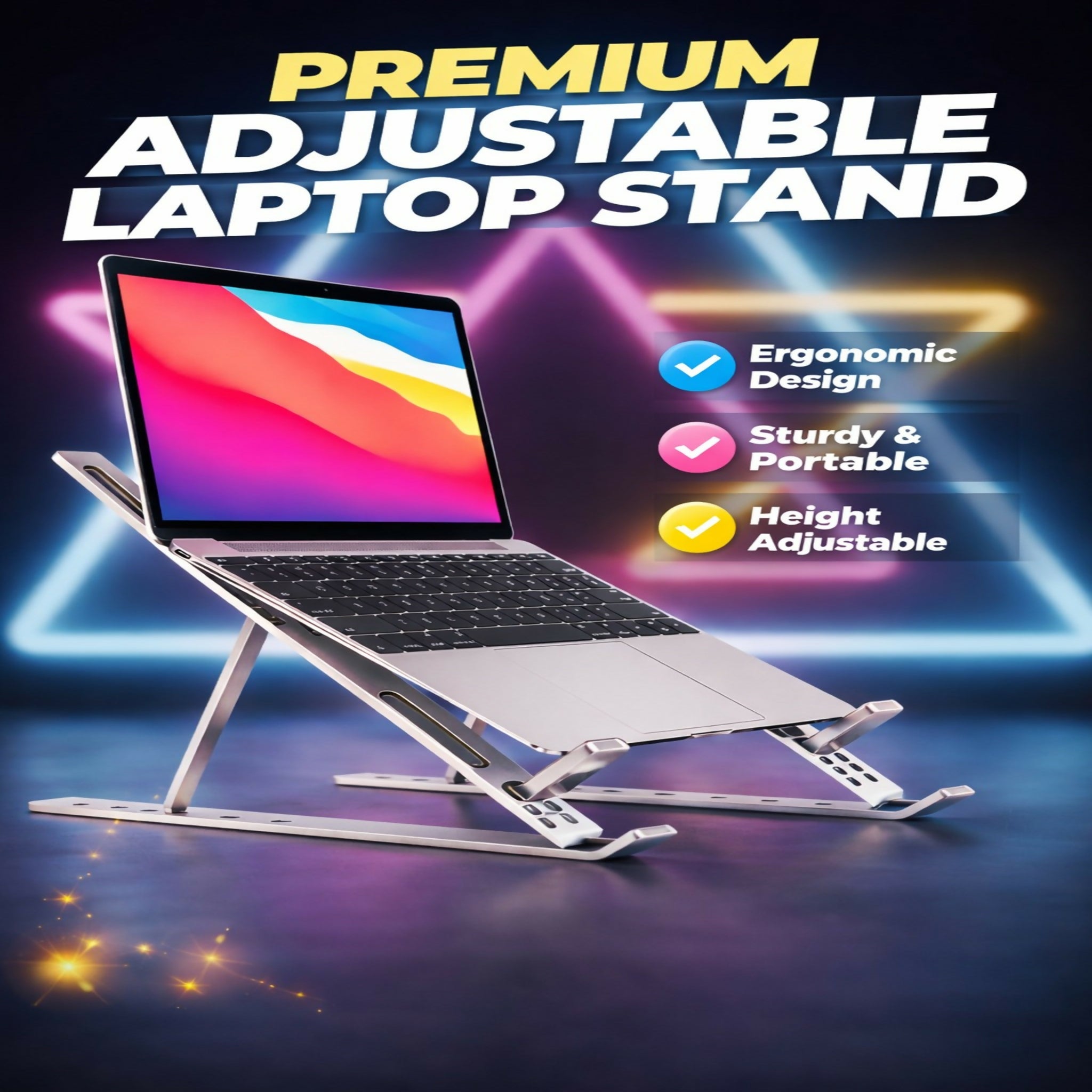 Premium Aluminum Adjustable Foldable Laptop Stand – Ergonomic Portable Laptop Holder for Up to 18-Inch Laptops