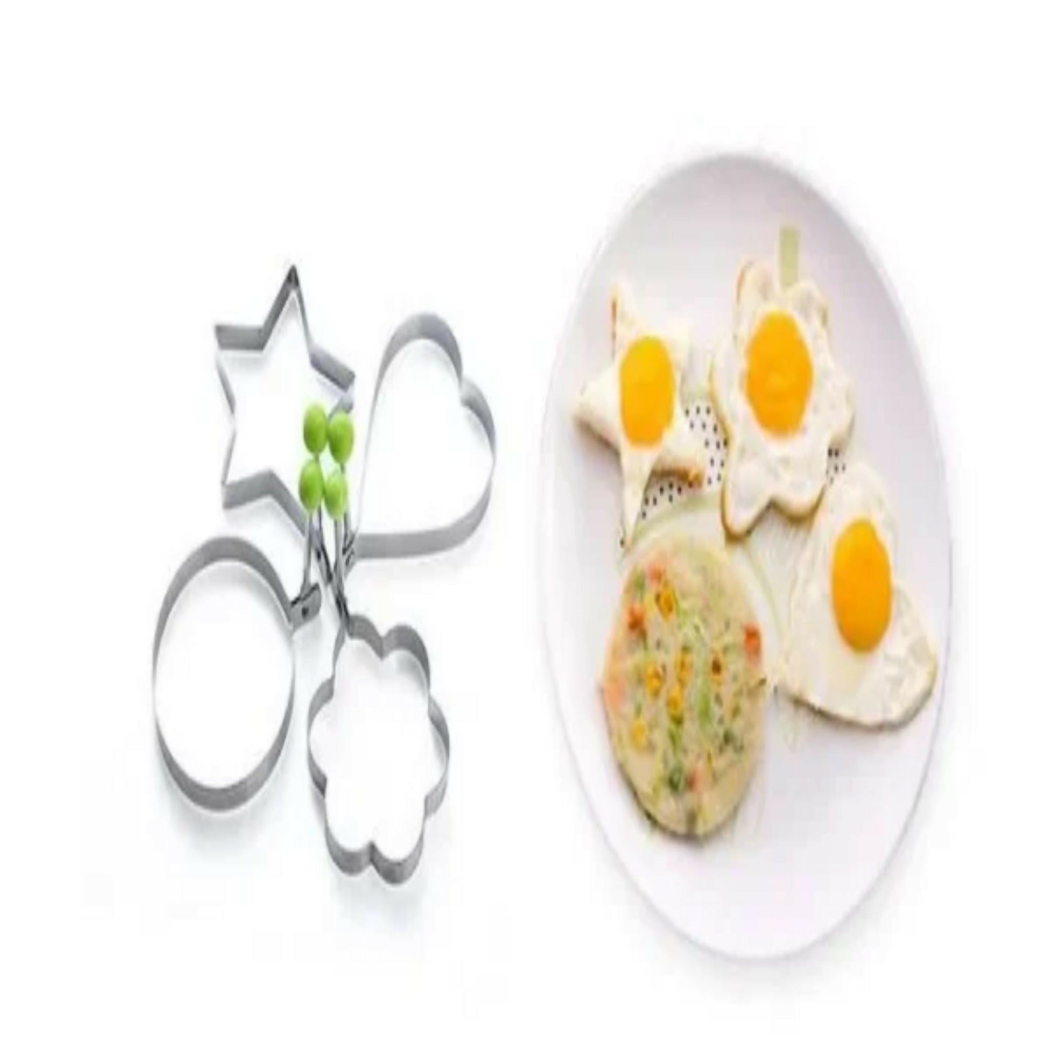 Pack of 4 Egg Pancake Shapers – Stainless Steel Star, Heart, Round & Flower Egg Moulds