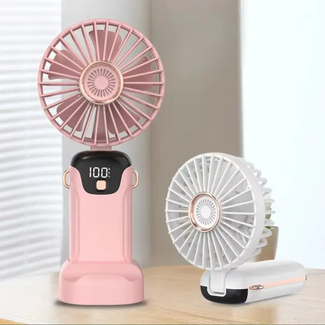 Rechargeable hand fan with LED display