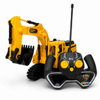 Remote control excavator toy for kids with yellow digging bucket